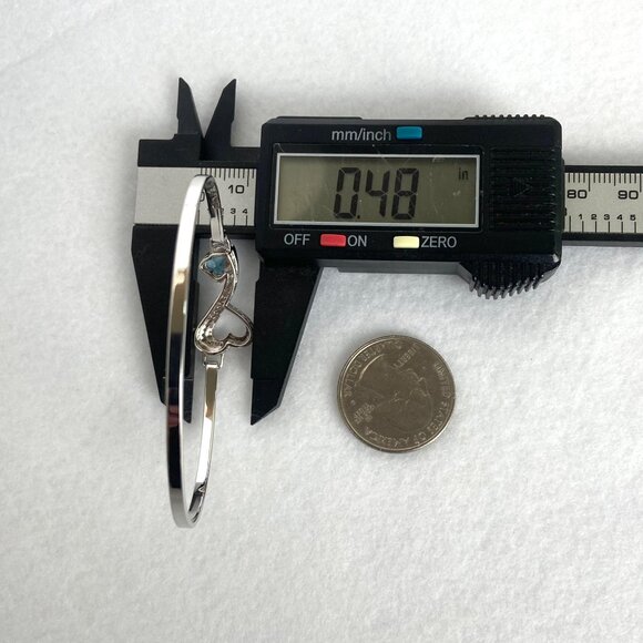 Sterling Silver 925 Prong Set Blue Topaz Heart Oval Hinged Bangle Bracelet 7" - Picture 14 of 16